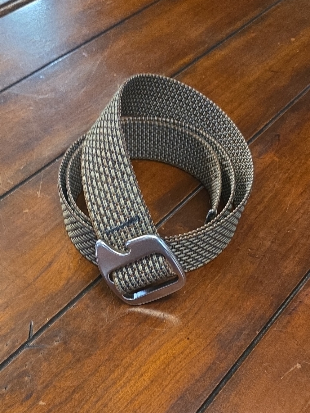 Bison Designs Men's Woven Brown Stretch Belt with Silver Bottle Opener Buckle